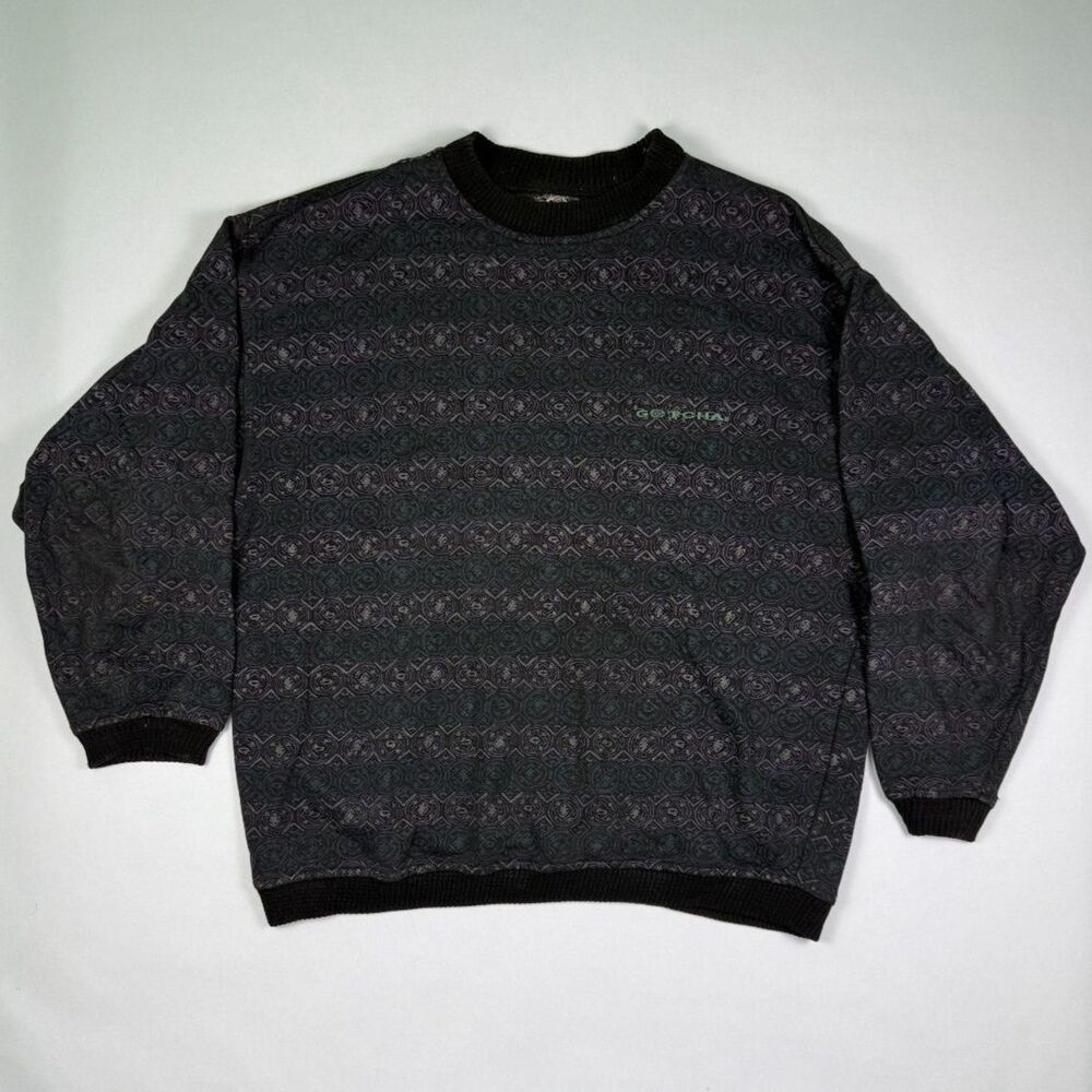 Vintage Gotcha Graphic Sweater Green Purple Cotton Crewneck Medium